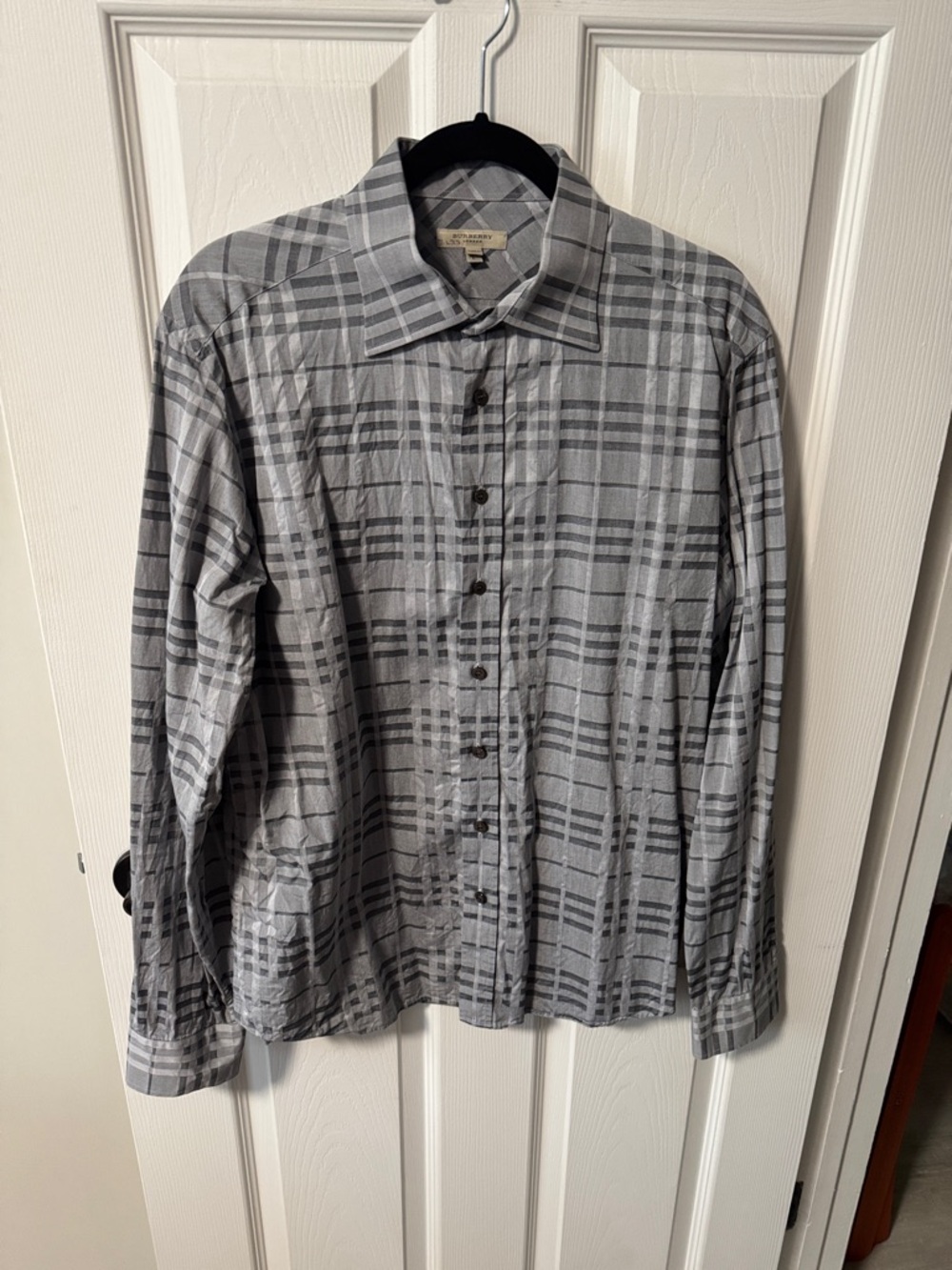 Burberry Gray Plaid Long-Sleeve Button-Down shirt